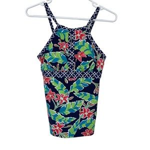 LANDS’ END Keyhole Tankini Swim Deep Sea Tropical Geo Mix Navy Sz 4